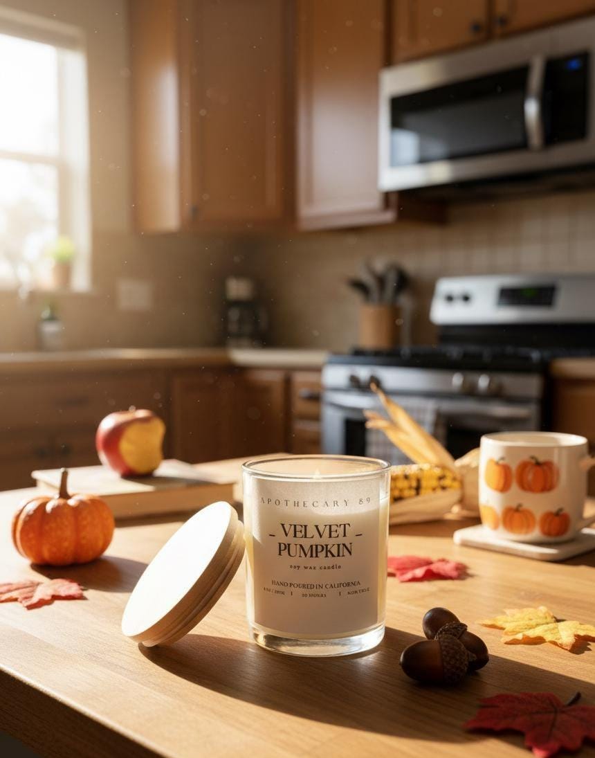 Velvet Pumpkin Soy Candle: Pumpkin, Vanilla, Marshmallow Scent, Hand Poured