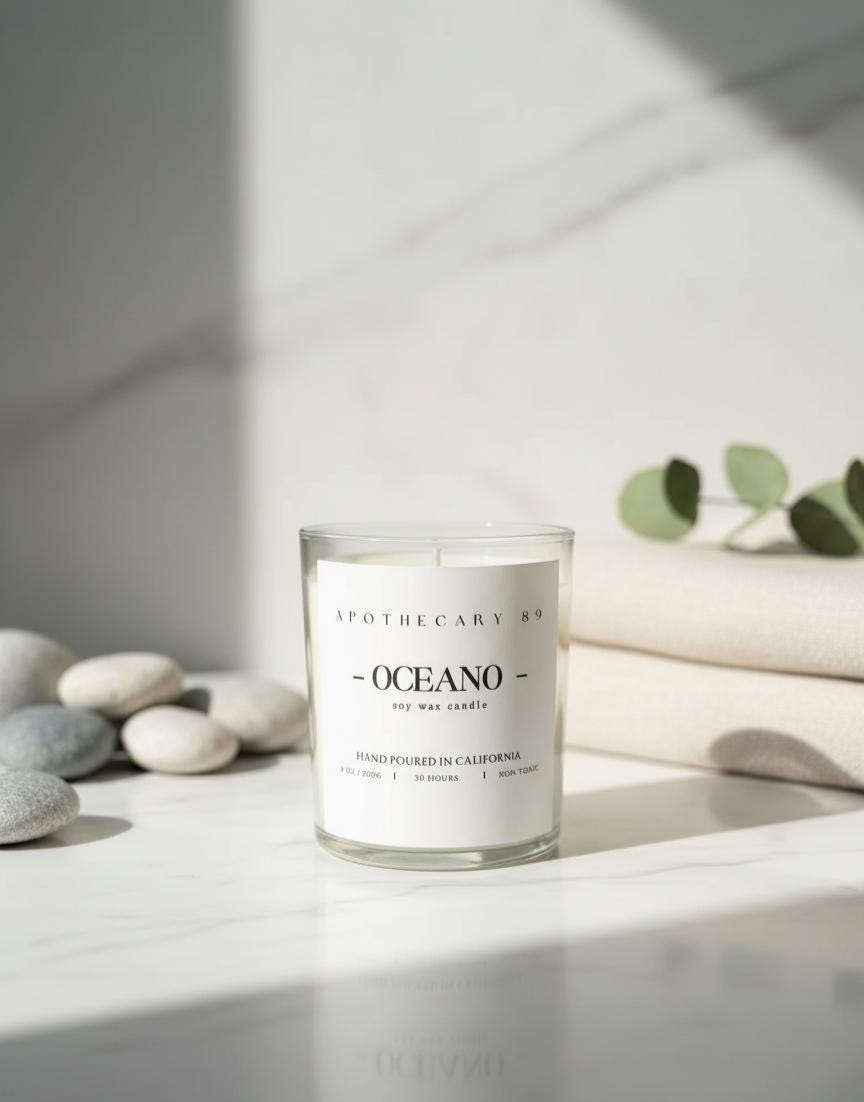 Oceano - Ocean Breeze Soy Candle: Hand Poured Luxury Non toxic Coastal Scent - 8oz