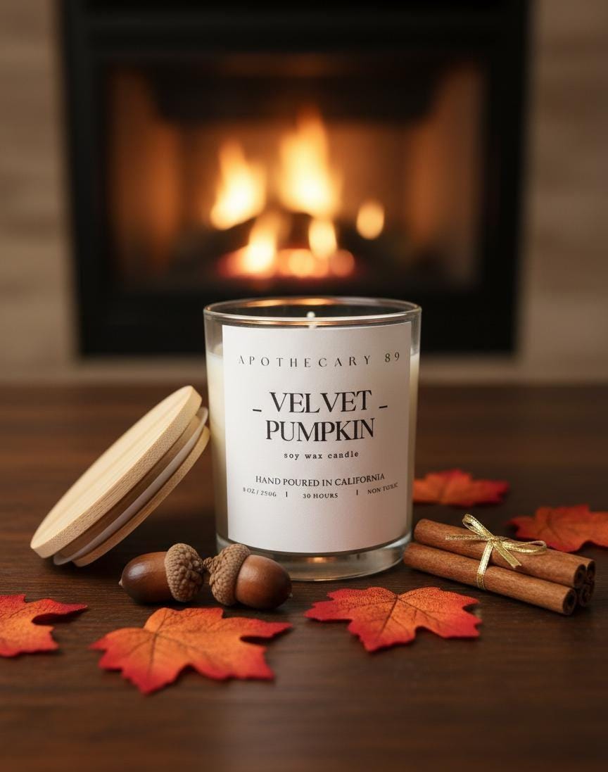 Velvet Pumpkin Soy Candle: Pumpkin, Vanilla, Marshmallow Scent, Hand Poured