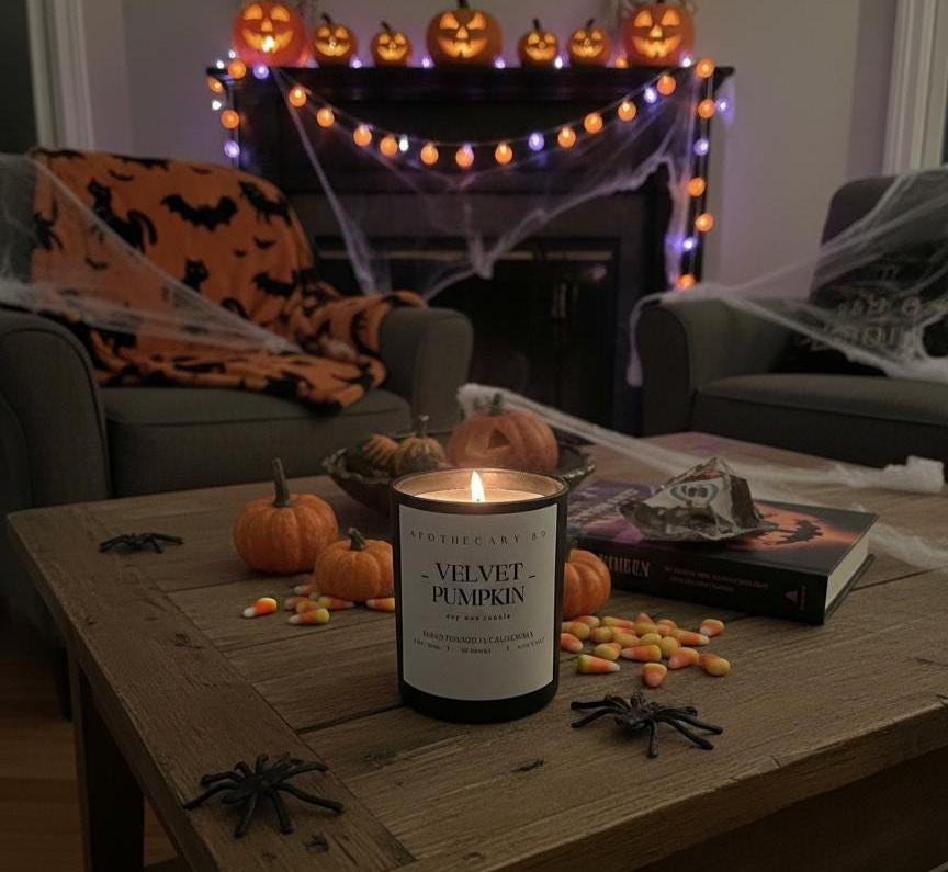 Velvet Pumpkin Soy Candle: Pumpkin, Vanilla, Marshmallow Scent, Hand Poured