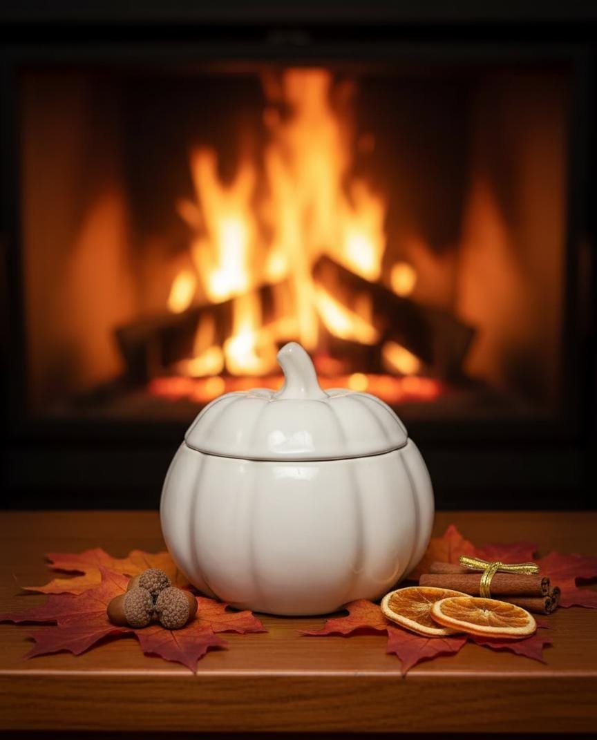 Velvet Pumpkin Candle:Pumpkin, Vanilla, Marshmallow Scented Soy, Ceramic Jar